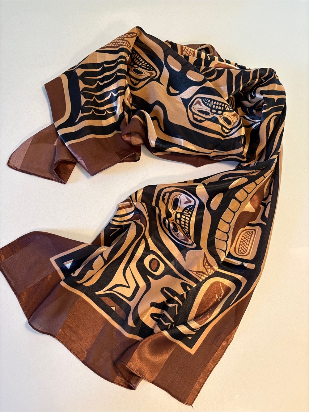 Clifton Fred Bear Box Design Poly Scarf in Copper/Brown